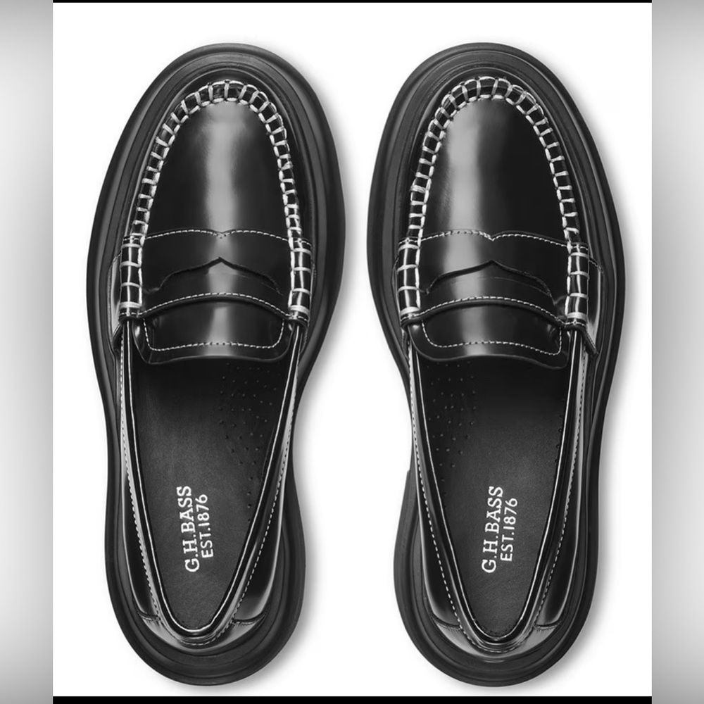 G.H. BASS Woman Ella platform black leather loafer
